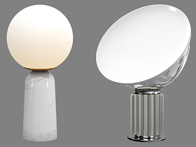 Modern Table Lamps With Spherical And Oval Shades On Marble And Metal Bases 3d model
