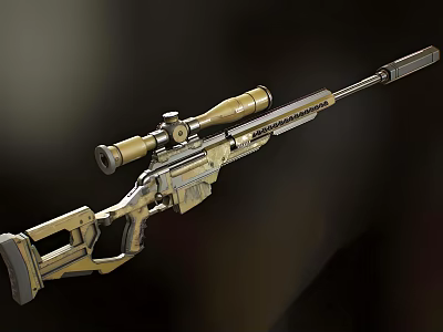 Modern Gold Tone Tactical Sniper Rifle With Scope And Ergonomic Grip Design 3d model