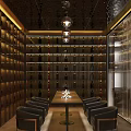 Elegant Bar Interior With Wine Racks Dining Table Chairs And Pendant Lights