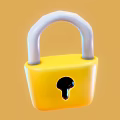 Vibrant Yellow Padlock With Light Purple Shackle On Orange Background