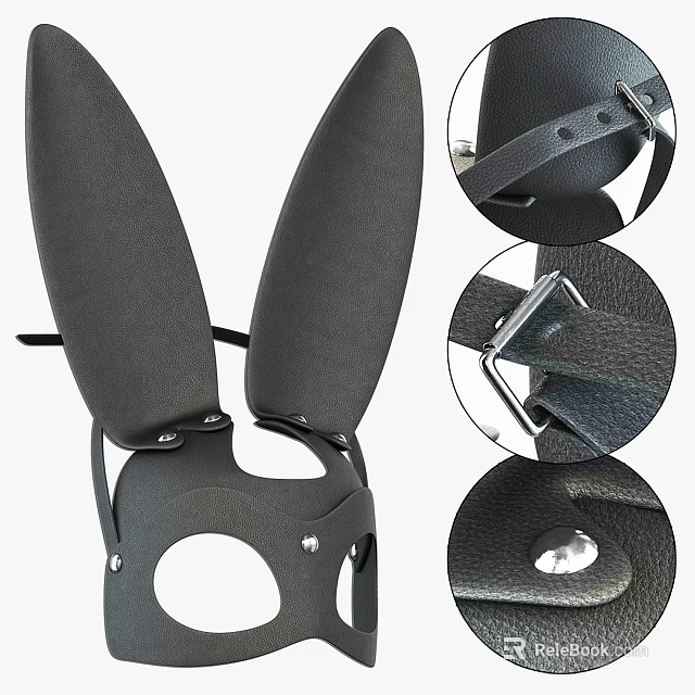 Black Rabbit Ears Headband With Leather Material And Metal Buckle Rivets 3d model 