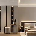 Modern Minimalist Bedroom Interior With Glass Door Wardrobe Bed And Nightstand Decor