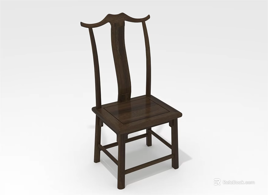 Dark Wooden Chinese Style Leisure Chair With Curved Backrest And Square Seat 3d model 