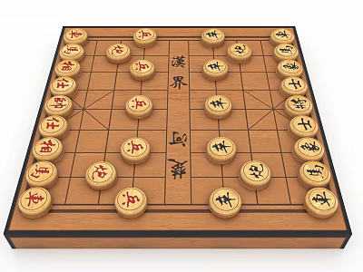 Traditional Chinese Chess Board Game Entertainment with Pieces and Chu River Han Border 3d model