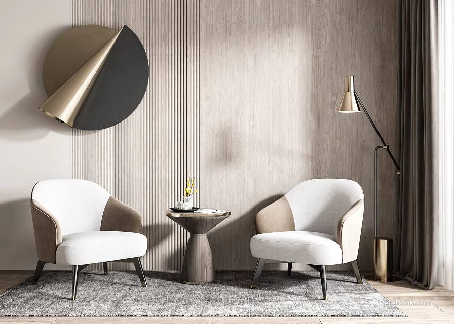 Elegant Modern Leisure Sofa Set With Two Chairs Small Round Table And Circular Decor 3d model