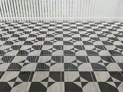 Black And White Geometric Pattern Floor Tiles With Glossy Finish Design 3d model