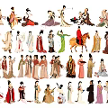 Group of People in Ancient Traditional Costumes With Diverse Historical Styles And Various Poses