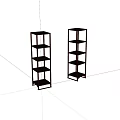 Two Black Display Shelves With Multiple Tiers Arranged Side By Side For