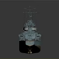 Old Warship Vessel With Blue Gray Hull Rusty Bottom And Deck Equipment