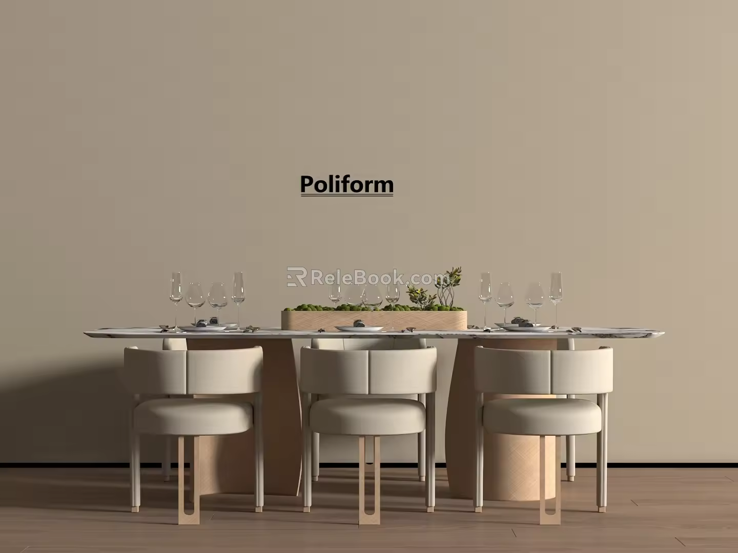 Modern Light Luxury Dining Table and Chair Rectangular Dining Chair for Four or More 3d model