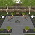 Courtyard Garden With Stone Patio Fire Pit Wooden Chairs And Outdoor Lights