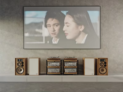 Living Room Setup With Large TV And Audio Equipment 3d model