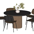 Modern Round Dining Table Set With Textured Cylindrical Base And Four Dark Chairs 3d model