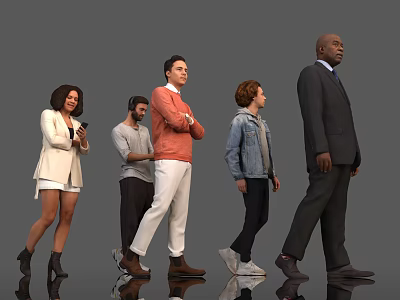 Group of Diverse People Standing and Walking With Casual and Formal Attire on Gray Background 3d model