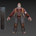 Man In Orange Hard Hat And Brown Overalls Standing By Gray Metal Cabinet