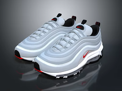 White And Gray Streamlined Sneakers With Red Logo White Laces And Air Cushion Sole 3d model