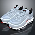 White And Gray Streamlined Sneakers With Red Logo White Laces And Air Cushion Sole