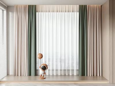 Modern Green and Beige Curtains with Sheer White Panels for Window Interior Decoration 3d model