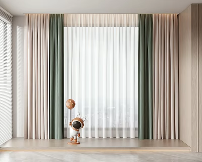 Modern Green and Beige Curtains with Sheer White Panels for Window Interior Decoration 3d model