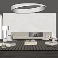 Modern Minimalist Living Room Interior With Circular Ceiling Light Fireplace Comfortable Sofas And Geometric Rug