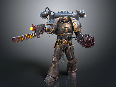 Battle Ready Armored Warrior With Chainsaw Gun Claw Hand And Mechanical Parts 3d model