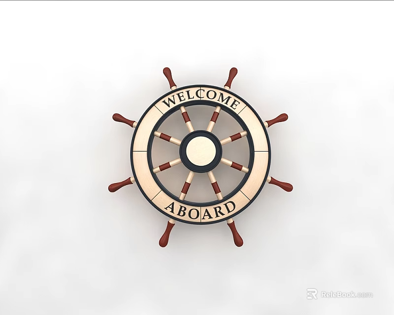 Decorative Ship Wheel With Welcome Aboard Sign For Nautical Home Decor 3d model 