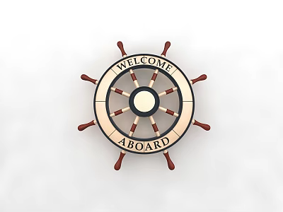 Decorative Ship Wheel With Welcome Aboard Sign For Nautical Home Decor 3d model