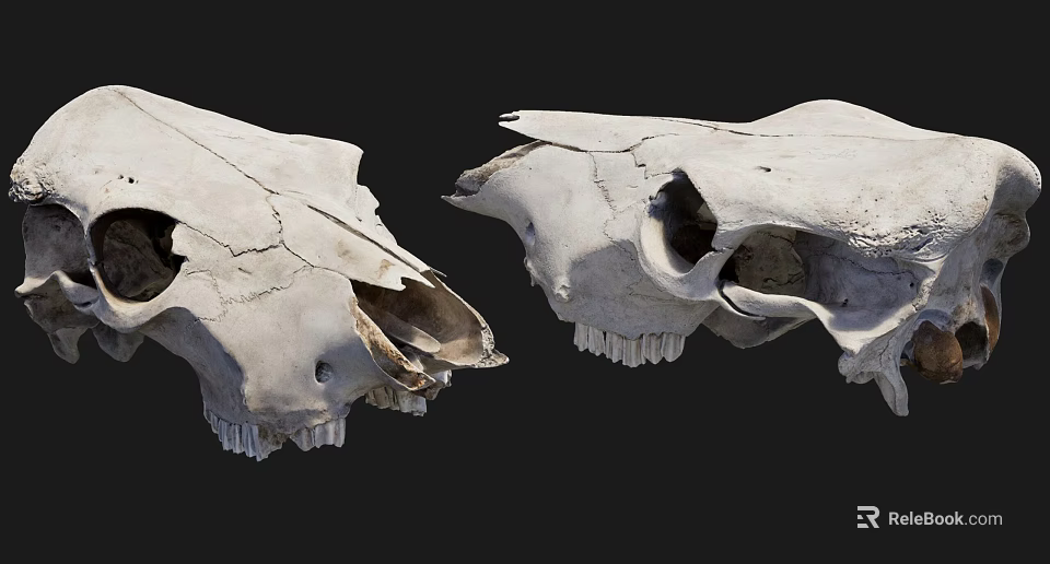 Two Cracked Animal Skull Models Medical Teaching Instruments For Veterinary Training And Education 3d model 
