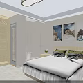 Modern Wooden Wardrobe Design In Bedroom With Bed Wall Art And Nightstand