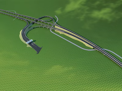 Elevated Interchange Bridge Design With Curved Lanes Over Lush Green Grass 3d model