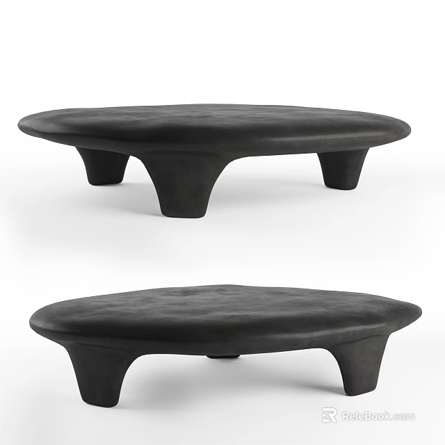 Round Black Coffee Table With Unique Curved Four Legs And Smooth Matte Surface 3d model