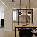 Modern Living Dining Room With Pendant Lights TV Wall Sofa And Wooden Table