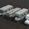 Parked RVs and Pickup Truck in Outdoor Area with Cloudy Sky