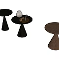 Modern Wooden Side Tables Featuring Conical Bases Round Tops and Decorative Items