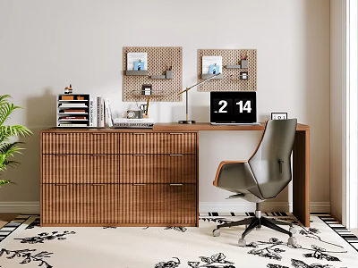 Silent Wind Solid Wood Desk and Chair 3d model