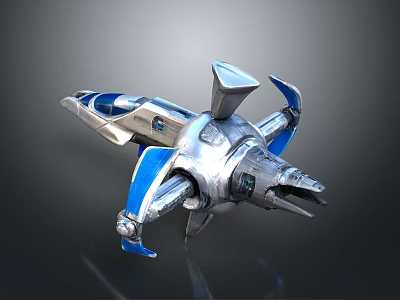 Futuristic Silver Blue Spaceship With Sleek Structure For Cosmic Exploration 3d model