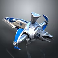 Futuristic Silver Blue Spaceship With Sleek Structure For Cosmic Exploration