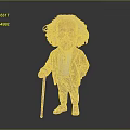 Cartoon Einstein Figure With White Hair Mustache Brown Coat Gray Pants And Walking Cane