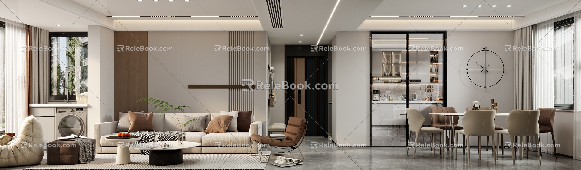 Light Luxury Living Room Dining Room 3d model