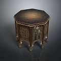 Elegant Classic Octagonal Stool Featuring Wooden Top Intricate Carvings And Ornate Legs