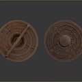 Antique Copper Circular Mirrors With Intricate Carved Patterns And Central Knob