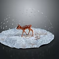 Cute Spotted Fawn Standing Inside Glass Globe On Snowy Ground With Falling Snowflakes