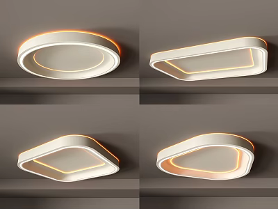 Modern Ceiling Lights with Different Geometric Shapes White Finish and Warm LED Edge Lighting 3d model