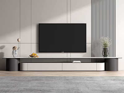 Sleek Modern TV Stand with Flat Screen TV and Storage Drawers in Minimalist Living Room 3d model