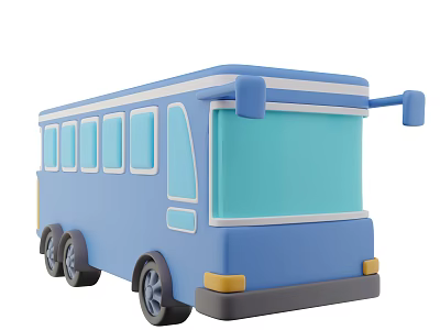 Blue Cartoon Bus 3D Rendered With Multiple Windows White Accents Black Wheels And Cute Design 3d model