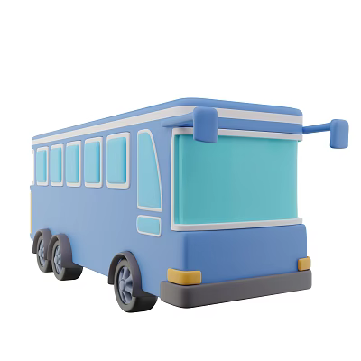 Blue Cartoon Bus 3D Rendered With Multiple Windows White Accents Black Wheels And Cute Design 3d model
