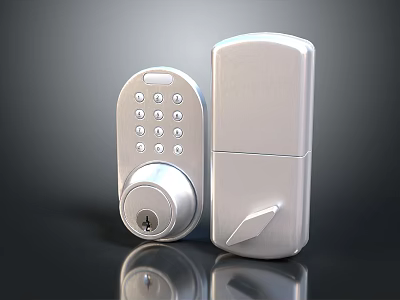 Silver Electronic Door Handle With Keypad Lock And Modern Sleek Design 3d model