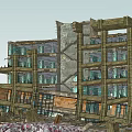 Damaged Building Components With Exposed Steel Beams Collapsed Structures And Rubble 3d model