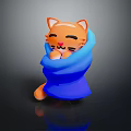 Cute Orange Cat Wrapped In Blue Blanket 3D Model Figure