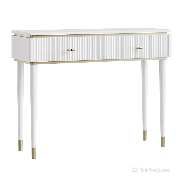 Elegant Modern White Dressing Table With Gold Accents And Slim Legs Design 3d model 